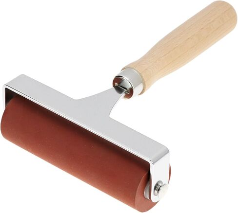 QWORK Soft Rubber Brayer, 4 Inch Soft Natural Latex Roller with Precision Finish, Steel Frame, Ideal for Linoleum, Soft Block, or Woodcut Printing in Kuwait