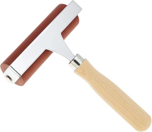 QWORK Soft Rubber Brayer, 4 Inch Soft Natural Latex Roller with Precision Finish, Steel Frame, Ideal for Linoleum, Soft Block, or Woodcut Printing in Kuwait