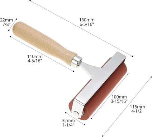 QWORK Soft Rubber Brayer, 4 Inch Soft Natural Latex Roller with Precision Finish, Steel Frame, Ideal for Linoleum, Soft Block, or Woodcut Printing in Kuwait