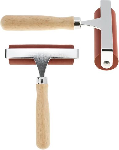 QWORK Soft Rubber Brayer, 4 Inch Soft Natural Latex Roller with Precision Finish, Steel Frame, Ideal for Linoleum, Soft Block, or Woodcut Printing in Kuwait
