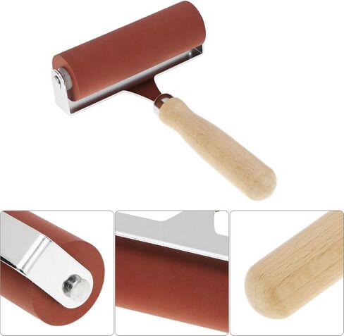 QWORK Soft Rubber Brayer, 4 Inch Soft Natural Latex Roller with Precision Finish, Steel Frame, Ideal for Linoleum, Soft Block, or Woodcut Printing in Kuwait