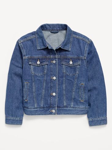 سترة سائق الشاحنة من الدنيم كبيرة الحجم للفتيات من Old Navy - لون متوسط ​​الغسيل in Kuwait