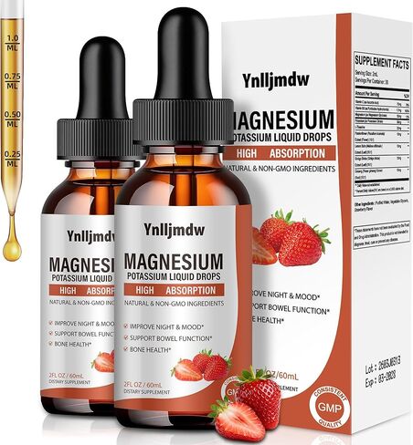 (2 Pack) Magnesium Glycinate Liquid Drops,1000 mg Liquid Magnesium Supplement with Bromelain, Vitamin B6, C, D, High Absorption Magnesium Complex for Night, Muscle & Energy Support, Strawberry Flavor in Saudi Arabia