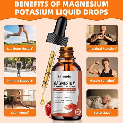(2 Pack) Magnesium Glycinate Liquid Drops,1000 mg Liquid Magnesium Supplement with Bromelain, Vitamin B6, C, D, High Absorption Magnesium Complex for Night, Muscle & Energy Support, Strawberry Flavor in Saudi Arabia