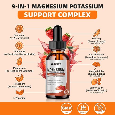 (2 Pack) Magnesium Glycinate Liquid Drops,1000 mg Liquid Magnesium Supplement with Bromelain, Vitamin B6, C, D, High Absorption Magnesium Complex for Night, Muscle & Energy Support, Strawberry Flavor in Saudi Arabia
