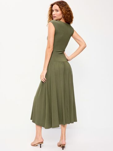 Old Navy Jersey Knit Drop-Waist Midi Dress - Heritage Green in Kuwait