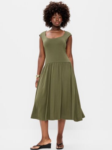 Old Navy Jersey Knit Drop-Waist Midi Dress - Heritage Green in Kuwait