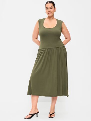 Old Navy Jersey Knit Drop-Waist Midi Dress - Heritage Green in Kuwait