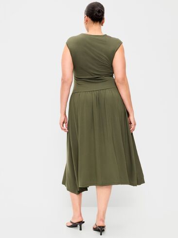 Old Navy Jersey Knit Drop-Waist Midi Dress - Heritage Green in Kuwait