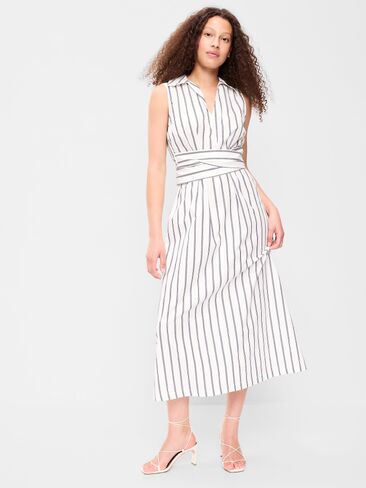 Old Navy Sleeveless Wrap-Waist Midi Shirt Dress - Navy Stripe in Kuwait