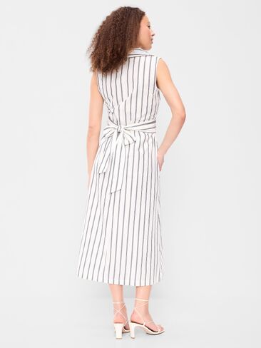 Old Navy Sleeveless Wrap-Waist Midi Shirt Dress - Navy Stripe in Kuwait