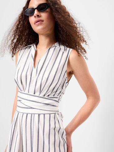 Old Navy Sleeveless Wrap-Waist Midi Shirt Dress - Navy Stripe in Kuwait