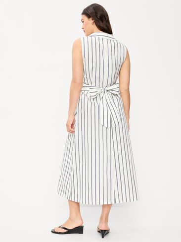 Old Navy Sleeveless Wrap-Waist Midi Shirt Dress - Navy Stripe in Kuwait