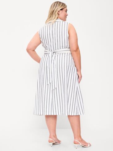 Old Navy Sleeveless Wrap-Waist Midi Shirt Dress - Navy Stripe in Kuwait