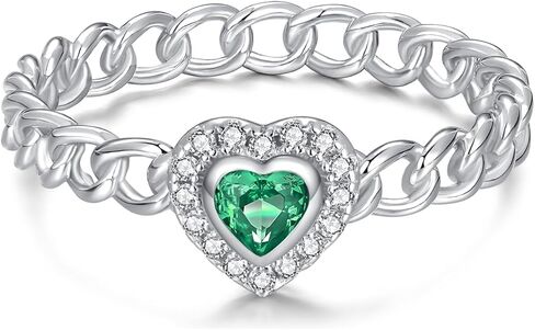 Step Forward Heart Birthstone Cuban Link Rings for Women: S925 Sterling Silver Chain Ring Size 4-10 for Teens Daughter Friends, Christmas Anniversary Birthday Dainty Gifts Jewelry for Loved One in Saudi Arabia