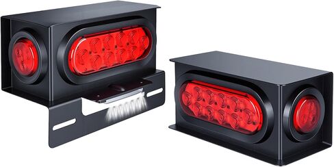 2PCS Steel Trailer Light Boxes Housing Kit with Red Tail Lights, Red Side Marker & White License Plate Lights, DOT Certified 28 LED IP67 Waterproof Complete Lighting Set, Easy Installation in Kuwait