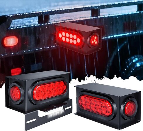 2PCS Steel Trailer Light Boxes Housing Kit with Red Tail Lights, Red Side Marker & White License Plate Lights, DOT Certified 28 LED IP67 Waterproof Complete Lighting Set, Easy Installation in Kuwait
