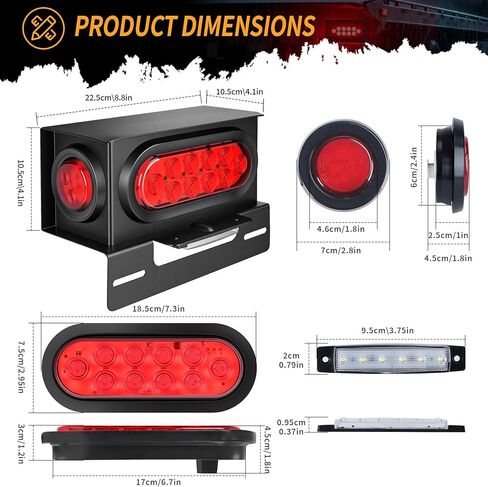 2PCS Steel Trailer Light Boxes Housing Kit with Red Tail Lights, Red Side Marker & White License Plate Lights, DOT Certified 28 LED IP67 Waterproof Complete Lighting Set, Easy Installation in Kuwait