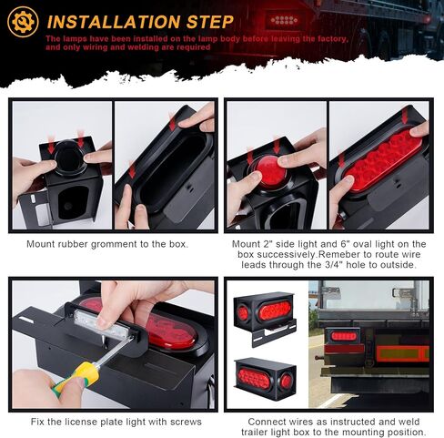 2PCS Steel Trailer Light Boxes Housing Kit with Red Tail Lights, Red Side Marker & White License Plate Lights, DOT Certified 28 LED IP67 Waterproof Complete Lighting Set, Easy Installation in Kuwait