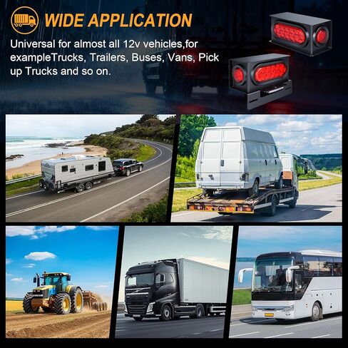 2PCS Steel Trailer Light Boxes Housing Kit with Red Tail Lights, Red Side Marker & White License Plate Lights, DOT Certified 28 LED IP67 Waterproof Complete Lighting Set, Easy Installation in Kuwait