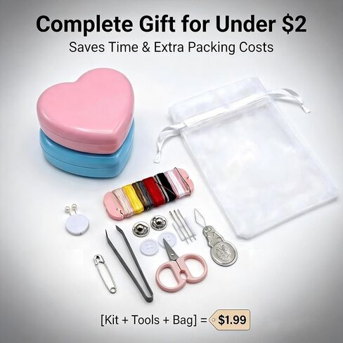 10 Sets Travel Sewing Kit Mini - Heart Shaped Mini Sewing Kit Bulk for Wedding Favors, Holiday Donation Boxes & Emergency Repairs - Portable Small Mending Set with Organza Gift Bags, Pink & Blue in Kuwait