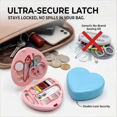 10 Sets Travel Sewing Kit Mini - Heart Shaped Mini Sewing Kit Bulk for Wedding Favors, Holiday Donation Boxes & Emergency Repairs - Portable Small Mending Set with Organza Gift Bags, Pink & Blue in Kuwait