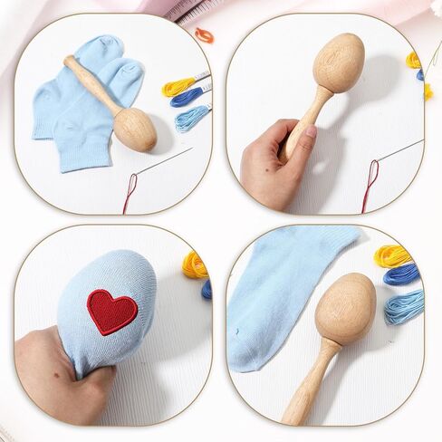 KongTiva Darning Mushroom for Socks, Wood Darning Egg Sewing Tool Darner Egg Kit Includes 14 Hooks Small Weaving Darning Loom 9 Large Eye Needles 50 Colors Thread for Handcraft DIY Weaving Repair Tool in Kuwait