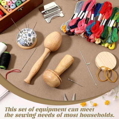 KongTiva Darning Mushroom for Socks, Wood Darning Egg Sewing Tool Darner Egg Kit Includes 14 Hooks Small Weaving Darning Loom 9 Large Eye Needles 50 Colors Thread for Handcraft DIY Weaving Repair Tool in Kuwait