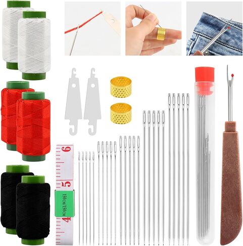 Zorivane 37PCS Sewing Tool Set Needle and Thread kit, Big Eye Steel Sewing Needle with Thimble, Threader and Thread Rippers, Clothing Repair Sewings Kit for Adults Beginners in Kuwait