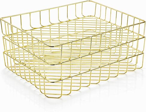 Okllen 3 Pack Gold Wire File Organizer Trays for Desk, A4 & Letter Size Metal Document Holder, Desktop Magazine Paper Trays for Office Cosmetics Bathroom in Kuwait