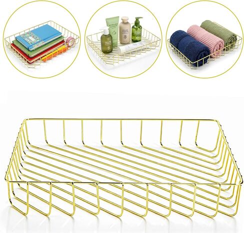Okllen 3 Pack Gold Wire File Organizer Trays for Desk, A4 & Letter Size Metal Document Holder, Desktop Magazine Paper Trays for Office Cosmetics Bathroom in Kuwait