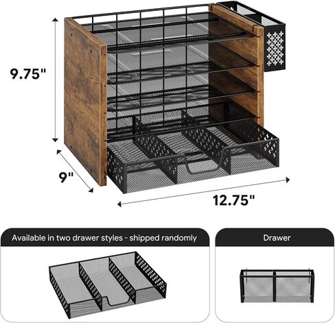 Simple Trending 5-Tier Paper Organizer Letter Tray, Wood Desk Organizers and Accessories with Drawer & Pen Holder for Home Office School in Kuwait