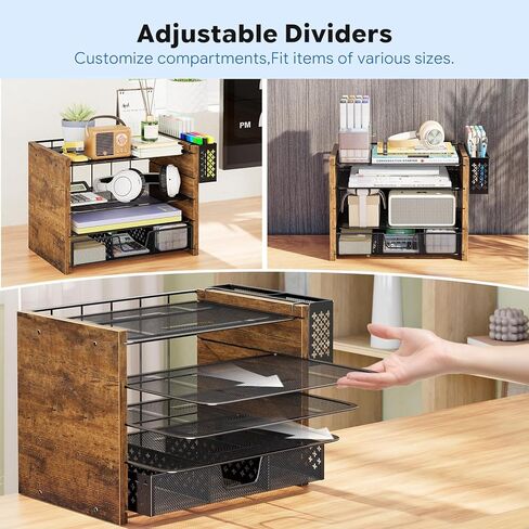 Simple Trending 5-Tier Paper Organizer Letter Tray, Wood Desk Organizers and Accessories with Drawer & Pen Holder for Home Office School in Kuwait