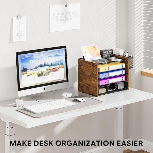 Simple Trending 5-Tier Paper Organizer Letter Tray, Wood Desk Organizers and Accessories with Drawer & Pen Holder for Home Office School in Kuwait