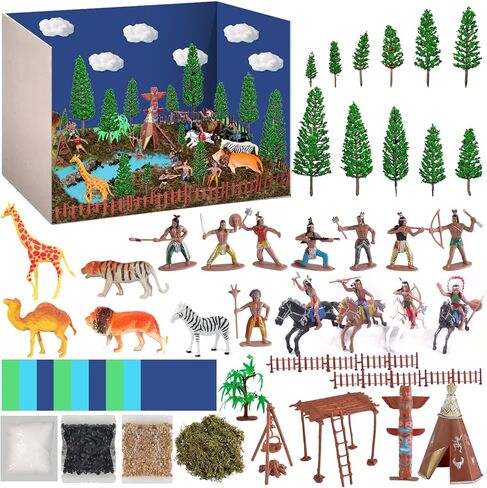 70 Pcs Native American Indians Figures Powhatan Indians Action Figure Diorama Include Plastic Figures Trees Animals Models for Historical Education School Project Birthday Home Decoration Party Favors in Kuwait
