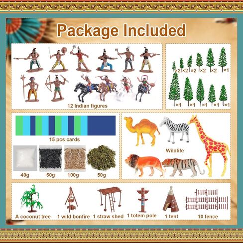 70 Pcs Native American Indians Figures Powhatan Indians Action Figure Diorama Include Plastic Figures Trees Animals Models for Historical Education School Project Birthday Home Decoration Party Favors in Kuwait