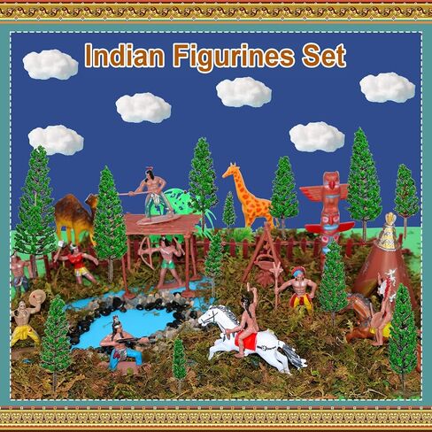 70 Pcs Native American Indians Figures Powhatan Indians Action Figure Diorama Include Plastic Figures Trees Animals Models for Historical Education School Project Birthday Home Decoration Party Favors in Kuwait