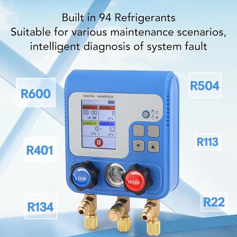 GOWENIC Color LED Digital HVAC Manifold Gauge with 94 Refrigerants for Accurate System Diagnostics and Maintenance in Kuwait