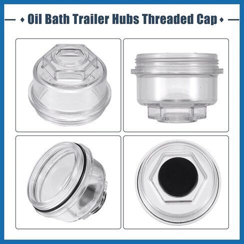 4 Pcs 3.75" Trailer Oil Cap Kit Oil Bath Dust Cap Plugs for AL/KO Oil Bath Axles 3-3/4" O.D. Trailer Bearings Races Seals Caps Oil Bath Trailer Hub Threaded Cap Item Replacement in Kuwait