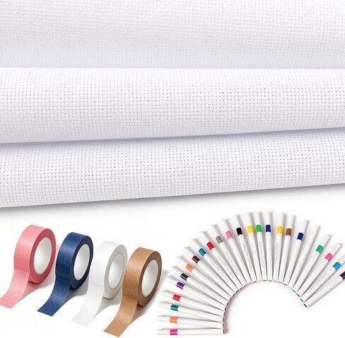 Nyuemystery 6 Pack 14 Mesh Needlepoint Canvas Kit 12x18 Inch Blank Cotton Sheets with 24 Acrylic Markers and 4 Washi Tapes for Embroidery and Compact DIY Projects in Saudi Arabia