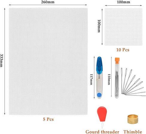 OctBird 39Pcs Plastic Canvas Kit, Mesh Plastic Canvas Sheets Kit Including 15 Pieces Clear Plastic Canvas, 12 Color Acrylic Yarn and Embroidery Tools for Embroidery Plastics Canvas Craft in Kuwait