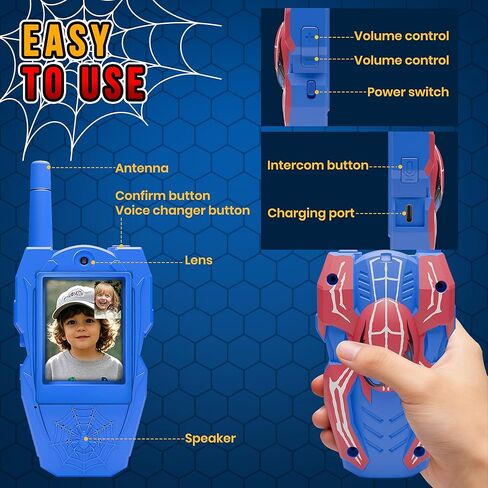 Video Walkie Talkies for Kids 2 Pack, Rechargeable Kids Walkie Talkies Ages 3-8 with HD Camera, Long Range Outdoor Toys for Boys Girls, Spider Toy Walkie Talkies,Easter Birthday Gifts in Kuwait