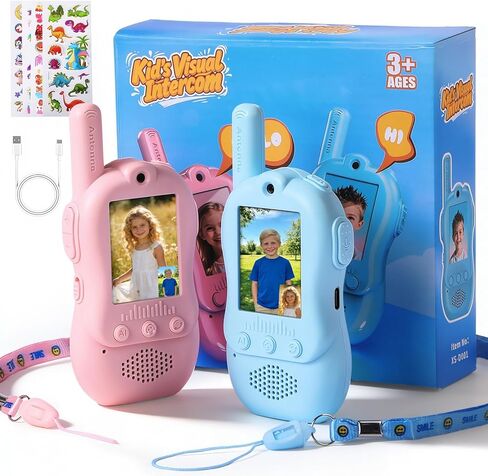 Video Walkie Talkies for Kids with 4 Voice Changers & 3 Video Uniforms, 2 Way Radio with Camera & Video Call, USB C Rechargeable, Includes 4 DIY Stickers, Birthday Toys Gifts for Boys Girls Ages 3-12 in Kuwait
