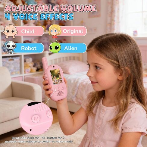 Video Walkie Talkies for Kids with 4 Voice Changers & 3 Video Uniforms, 2 Way Radio with Camera & Video Call, USB C Rechargeable, Includes 4 DIY Stickers, Birthday Toys Gifts for Boys Girls Ages 3-12 in Kuwait