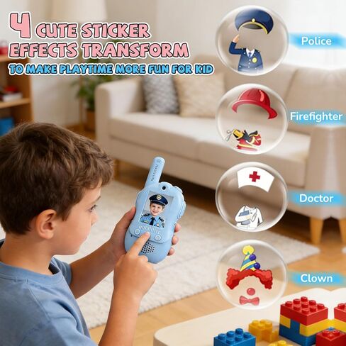 Video Walkie Talkies for Kids with 4 Voice Changers & 3 Video Uniforms, 2 Way Radio with Camera & Video Call, USB C Rechargeable, Includes 4 DIY Stickers, Birthday Toys Gifts for Boys Girls Ages 3-12 in Kuwait