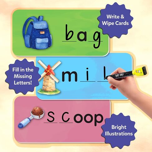 Skillmatics Spell Smarter – Phonics & Spelling Write and Wipe Flashcards, Learn to Read with CVC Words, Blends & Digraphs, Preschool Kindergarten Homeschool Activity, Gift for Kids Ages 4, 5, 6, 7 in Kuwait