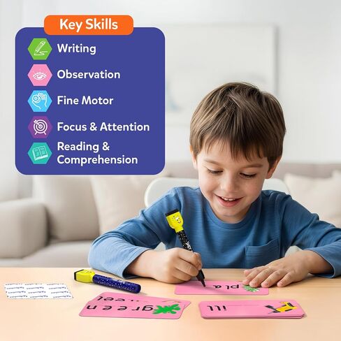 Skillmatics Spell Smarter – Phonics & Spelling Write and Wipe Flashcards, Learn to Read with CVC Words, Blends & Digraphs, Preschool Kindergarten Homeschool Activity, Gift for Kids Ages 4, 5, 6, 7 in Kuwait