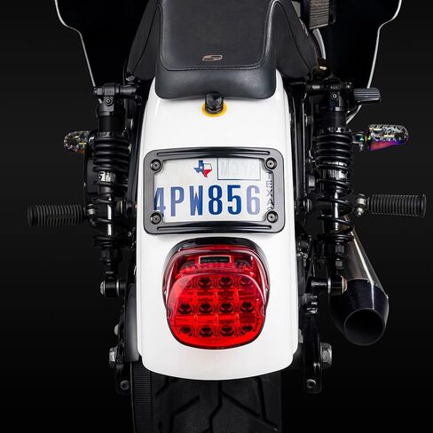 Gloss Black Motorcycle License Plate Mount Frame, Curved Laydown Style License Plate Frame Compatible with Harley 3-Hole Mount Models XL/FX/FL/FXR/FXD, 02-08 VTX1800R/S/T, 03-09 VTX1300R/S/T in Kuwait