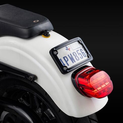 Gloss Black Motorcycle License Plate Mount Frame, Curved Laydown Style License Plate Frame Compatible with Harley 3-Hole Mount Models XL/FX/FL/FXR/FXD, 02-08 VTX1800R/S/T, 03-09 VTX1300R/S/T in Kuwait