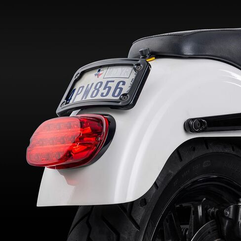 Gloss Black Motorcycle License Plate Mount Frame, Curved Laydown Style License Plate Frame Compatible with Harley 3-Hole Mount Models XL/FX/FL/FXR/FXD, 02-08 VTX1800R/S/T, 03-09 VTX1300R/S/T in Kuwait